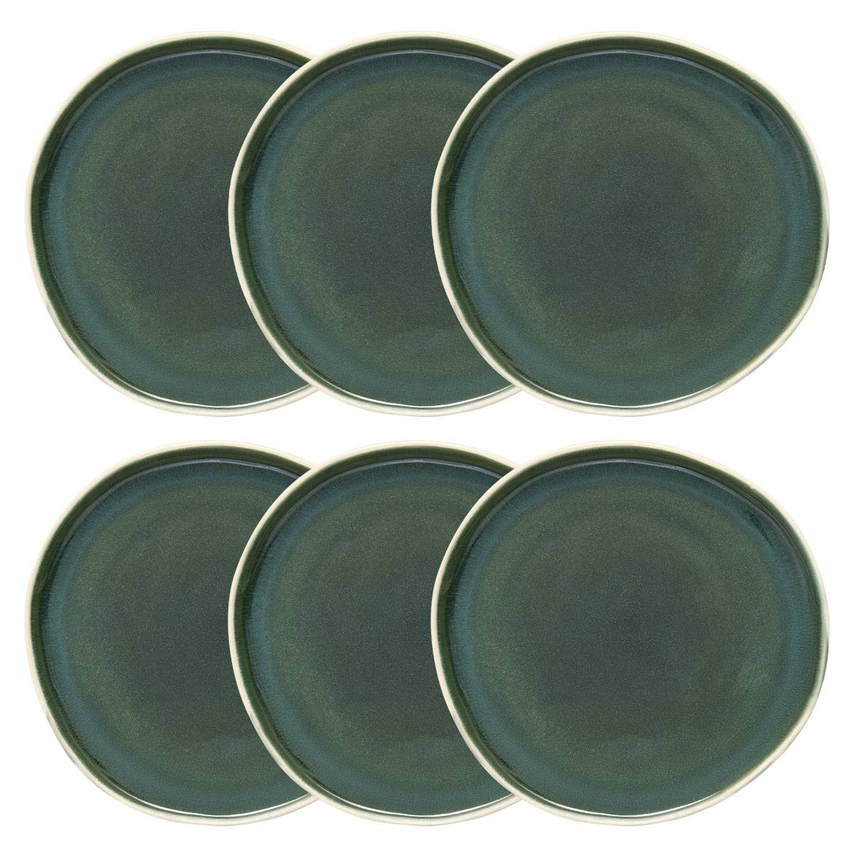 6er-Set flache Teller "Wonja" Keramik, D.27 cm, Grün Grün