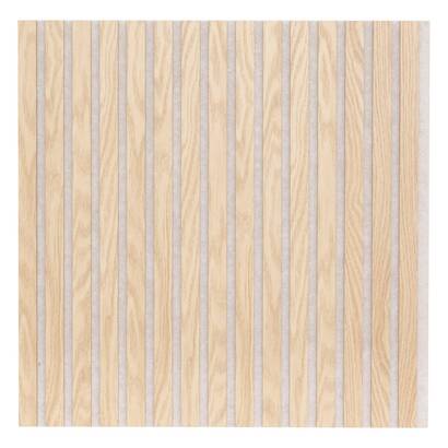 Dekoratives wandpaneel mit holzlamellen "colva" helle eichenoptik, greige hintergrund, 60x60 cm