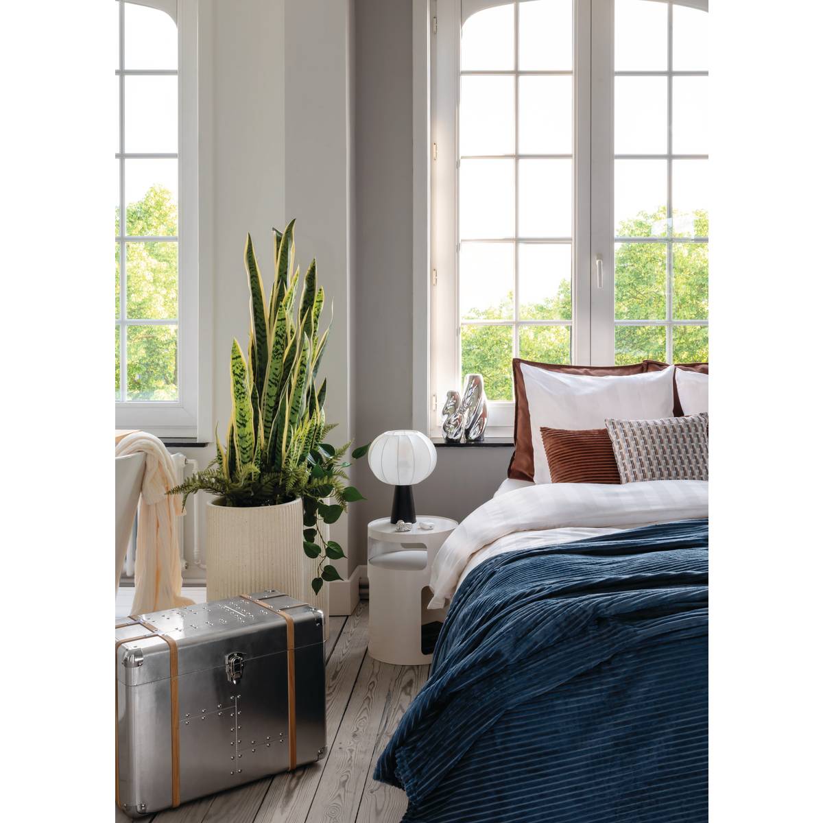 Geripptes Flanellplaid "Arum" Tintenblau, 240x220 cm Blau