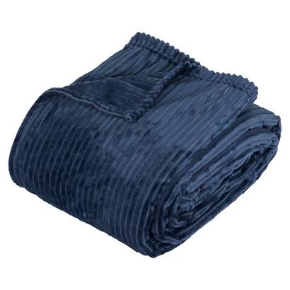 Geripptes flanellplaid "arum" tintenblau, 240x220 cm