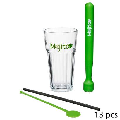 Mojito-set &bdquo;mojito&ldquo; 13 st&uuml;ck, transparent & gr&uuml;n