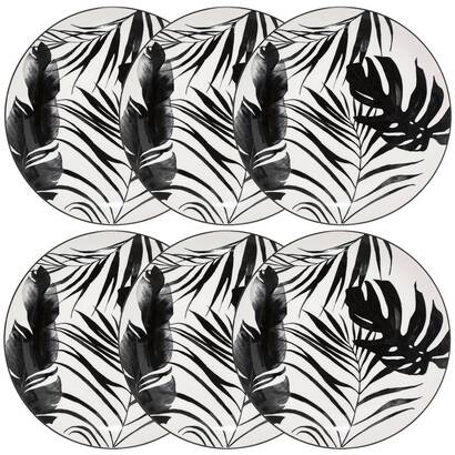 6er-set flacher teller &bdquo;palme&ldquo; d.26,6 cm, schwarz
