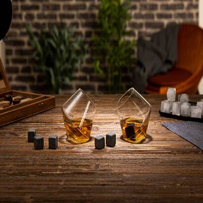 Geschenkset mit 2 whiskygl&auml;sern und "whisky"-steinen 300 ml, transparent