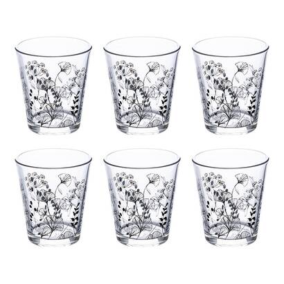 Set mit 6 niedrigen trinkgl&auml;sern "white floral" 330 ml, transparent