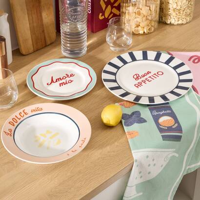 Set mit 6 pastatellern "della pasta" porzellan, d.22,5 cm