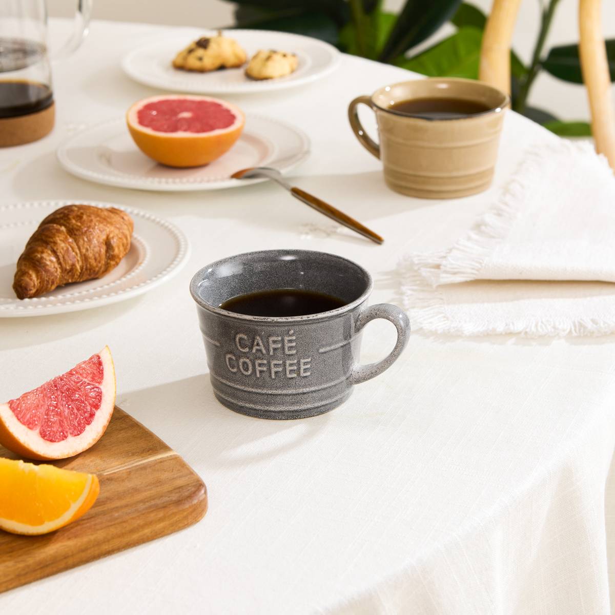 Tasse "Cafe" 260 ml, Steingut, Blau Grau Graublau