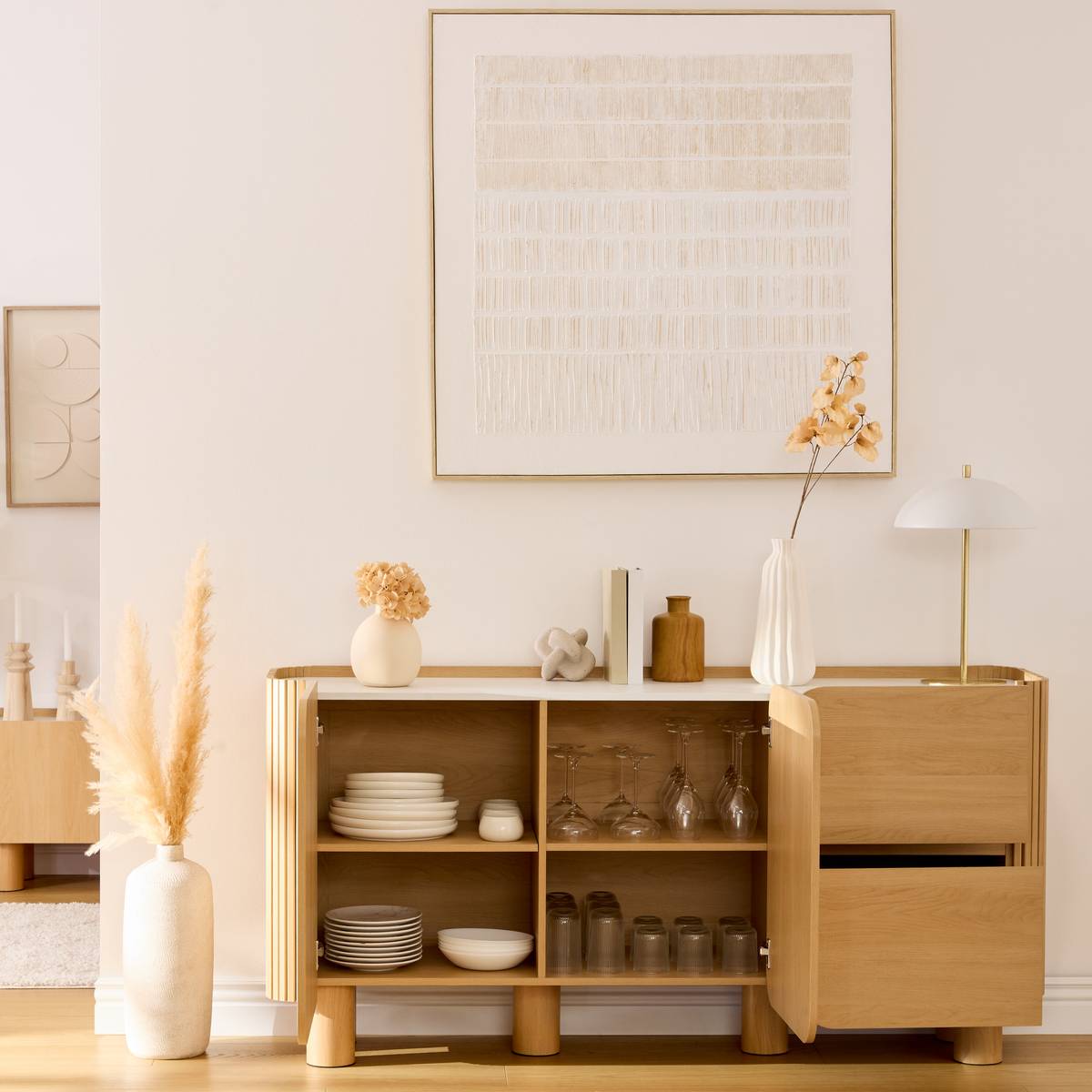 Sideboard 2 Türen 2 Ebenen "Homelya" Beige, 160,5x80,2 cm Beige