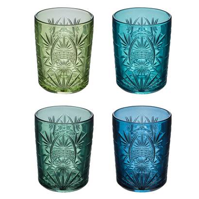 Set mit 4 niedrigen trinkgl&auml;sern  "ayla" 350 ml, glas, blau