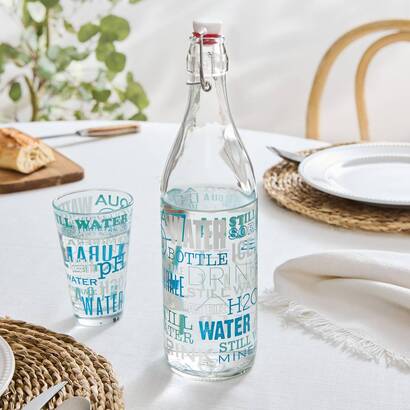 Flasche  "aqua" glas, mehrfarbig