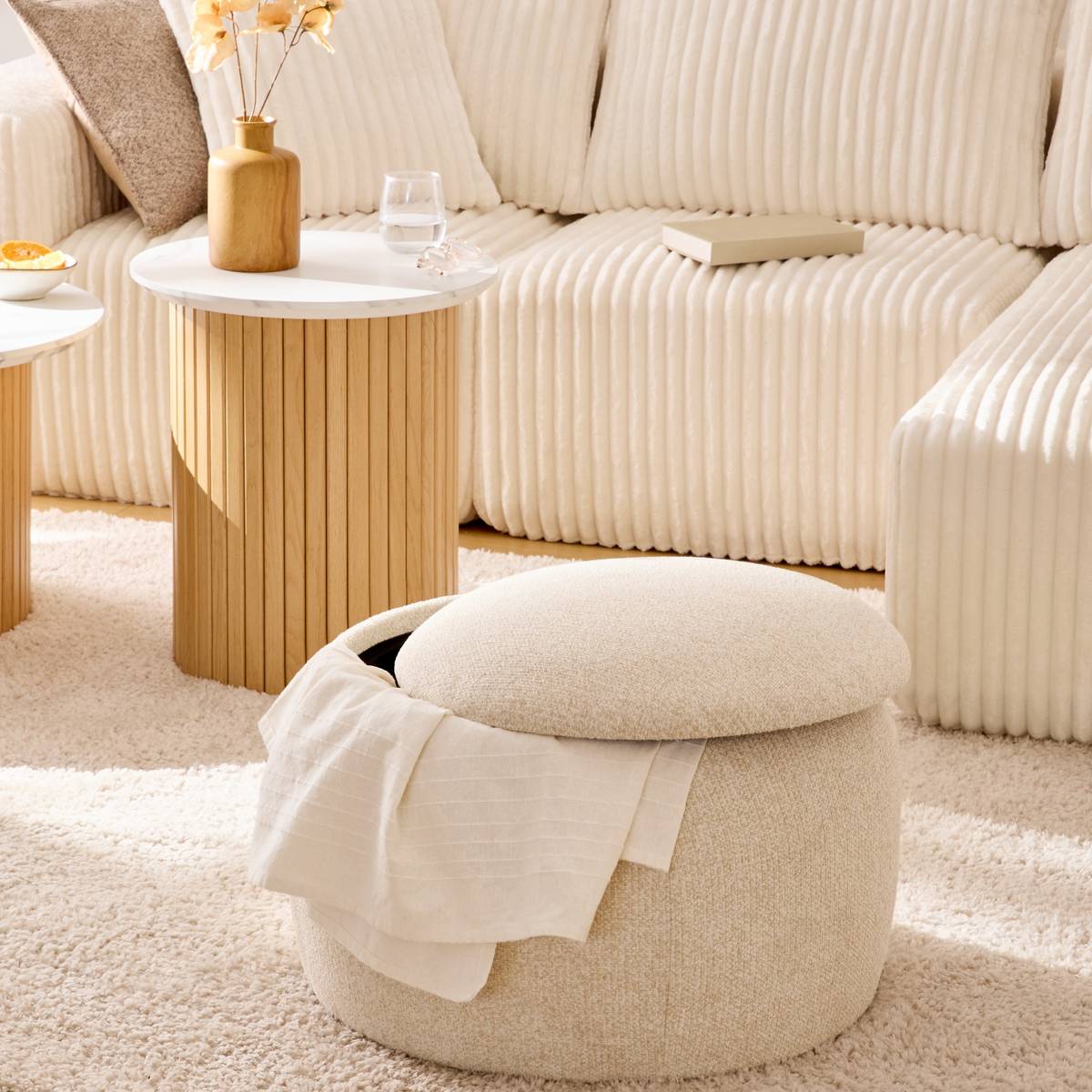 Truhenhocker "Elior" Creme, D.60 cm Cremefarben