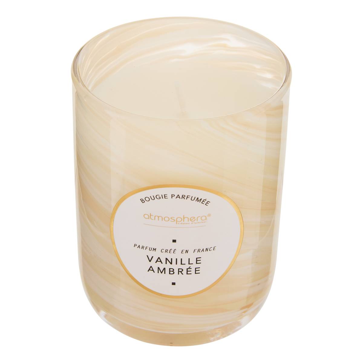 Duftkerze rund "Wavy" Holziger Duft, Gourmet-Duft, Amber-Vanille, 275g Bernstein und Vanille