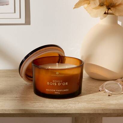 Duftkerze "glowy" holziger duft, holz, 440g
