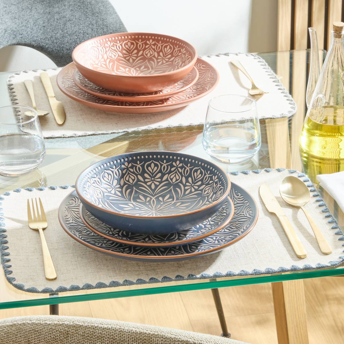 Set mit 6 tiefen Tellern "Ines" Steingut (Keramik), D.20,5 cm Blau