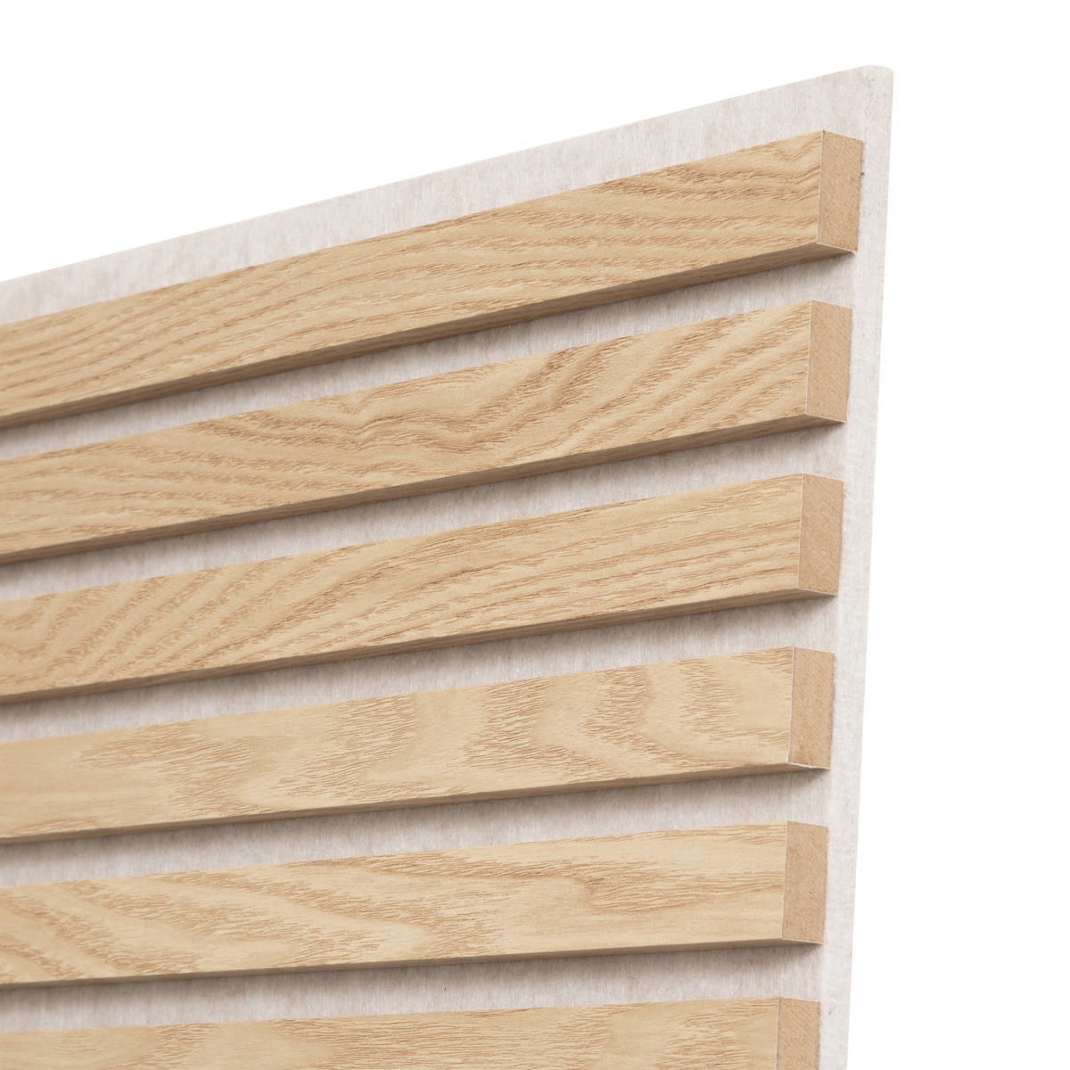 Set aus 4 dekorativen Holzleisten-Paneelen „Colva“ Eiche hell Optik, Hintergrund Greige, 240x60 cm Hell-Eichen-Effekt / Grauer Hintergrund
