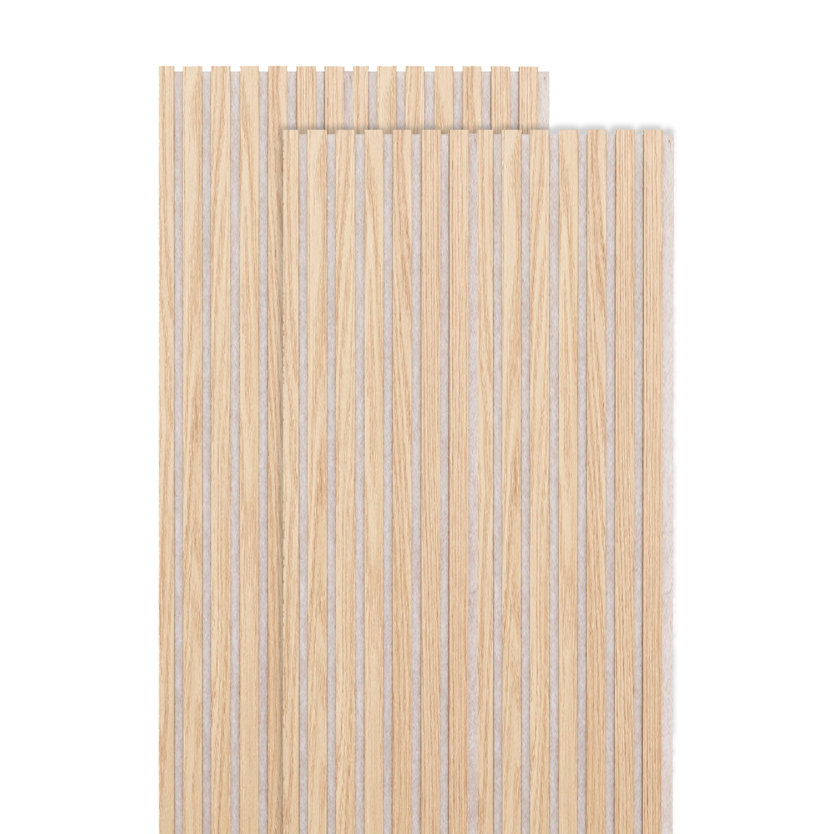 Set aus 2 dekorativen Holzleisten-Paneelen „Colva“ Eiche hell Optik, Hintergrund Greige, 120x60 cm Hell-Eichen-Effekt / Grauer Hintergrund