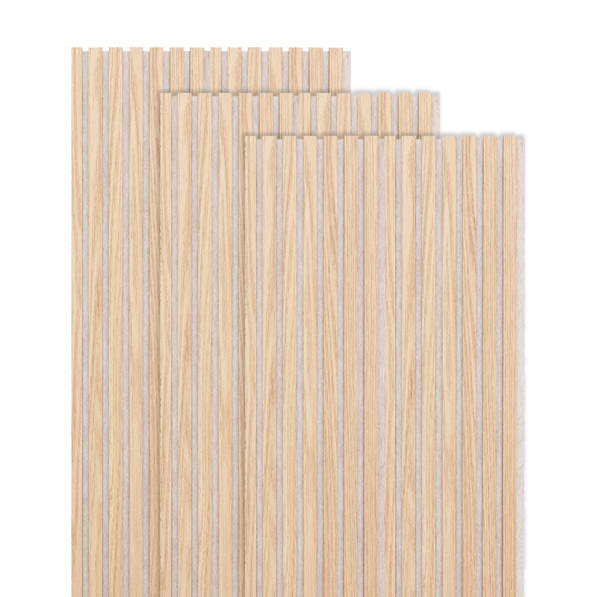 Set aus 3 dekorativen Holzleisten-Paneelen „Colva“ Eiche hell Optik, Hintergrund Greige, 120x60 cm Hell-Eichen-Effekt / Grauer Hintergrund