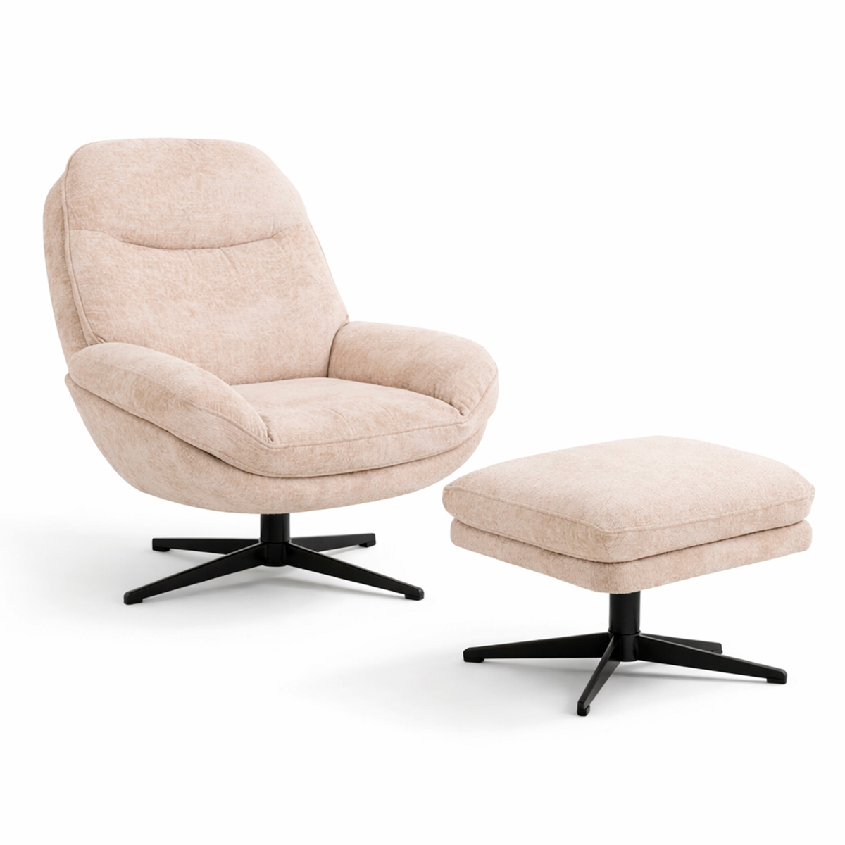 Set aus drehbarem Sessel und Fußhocker "Stelan" Lehm Beige