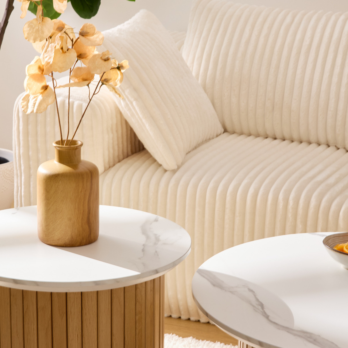 Set aus Couchtisch und Beistelltisch "Homelya" D. 45/70 cm, Beige Mehrfarbig