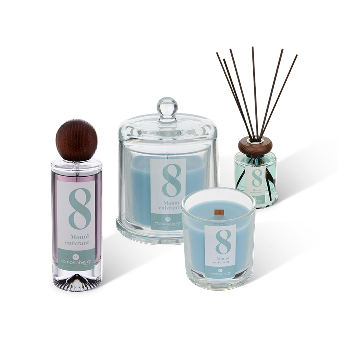 Duftset "Numia" Monoi, 2 Kerzen 180/240g, 1 Diffuser 180 ml, 1 Spray 100 ml Monoï