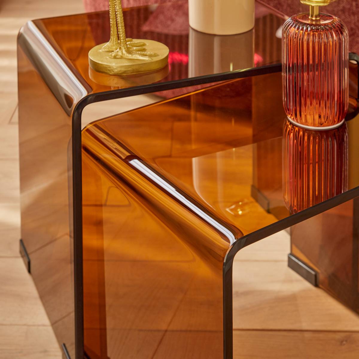 Beistelltisch  "Lenia" Geh&auml;rtetes Glas, Bernstein, 46x30 cm Bernstein