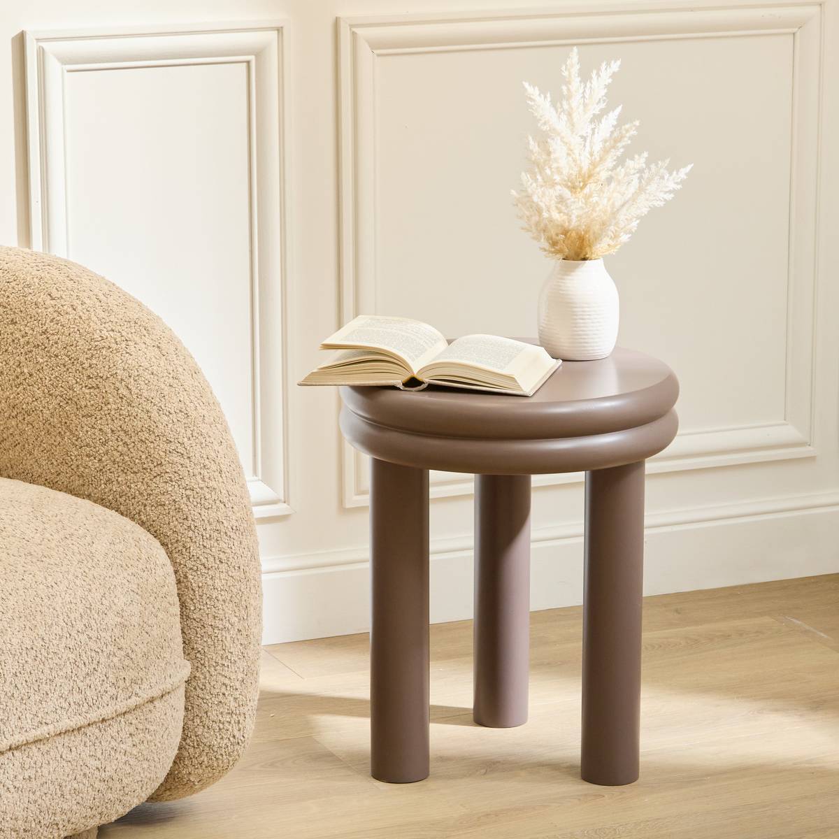 Beistelltisch "Plump" Kiefer, Schokolade, Ø 40 cm Chocolat