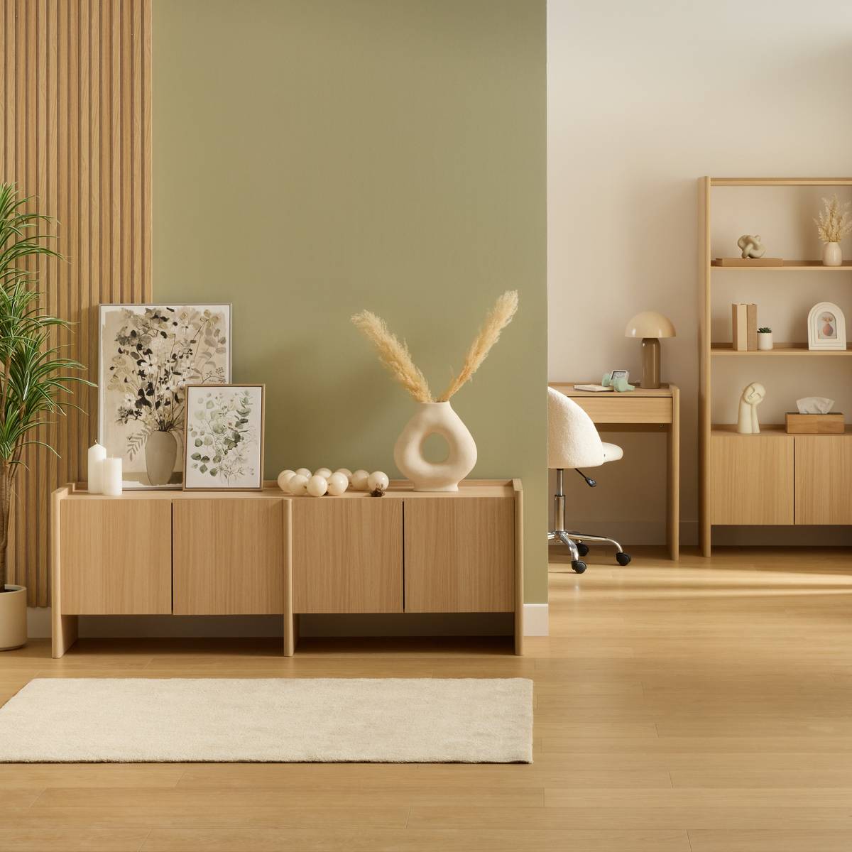 Rechteckiger TV-Schrank mit 4 T&uuml;ren und 2 Ebenen "John" Beige, 171x39,5 cm Beige