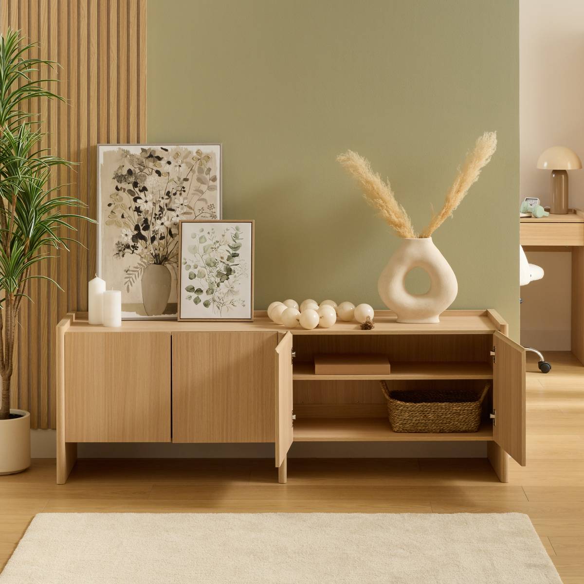 Rechteckiger TV-Schrank mit 4 T&uuml;ren und 2 Ebenen "John" Beige, 171x39,5 cm Beige