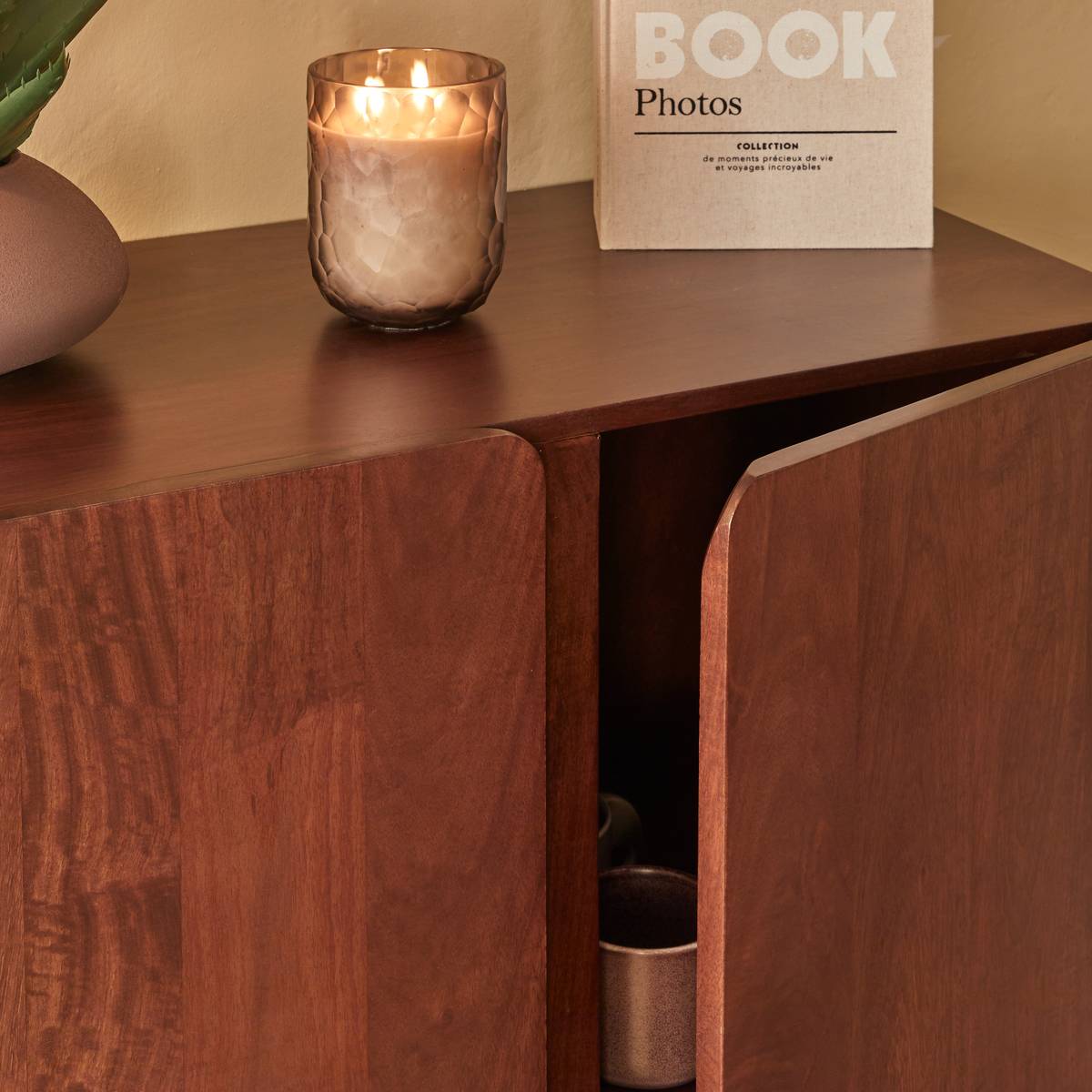 Rechteckiges Sideboard 2 T&uuml;ren 1 Fachboden "Nyero" Mango, Braun, 80x100 cm Braun