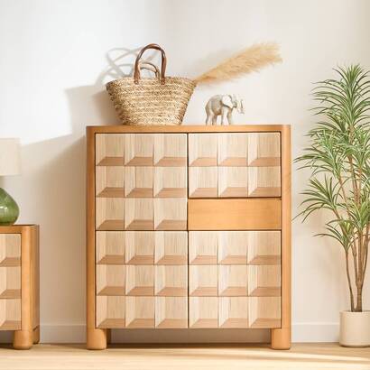 Rechteckiges sideboard mit 2 ebenen "netsi" mangoholz, sand, 124x135,5 cm