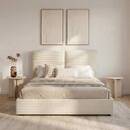 Bett mit Bettkasten "Wonta" Beige Leinen, 160x200 cm Wei&szlig;