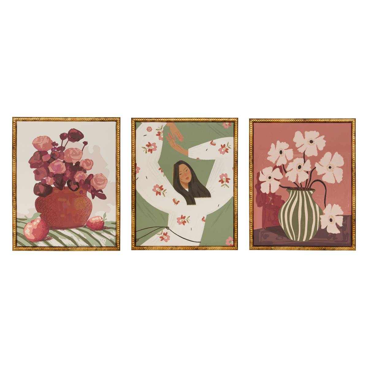 Set aus 3 gerahmten bedruckten Leinwänden "Mona" 20x25 cm, Mehrfarbig Mehrfarbig