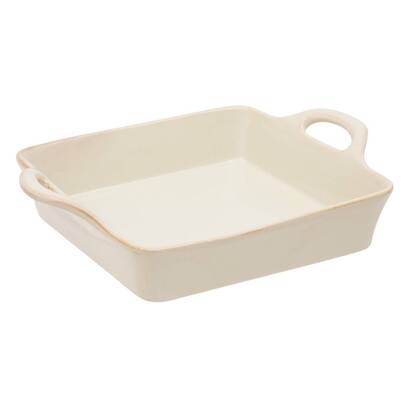 Rechteckige auflaufform "unbekanntes land" steingut, 31,7x25 cm, beige