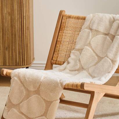 Plaid "boucly" beige leinen, 160x120 cm