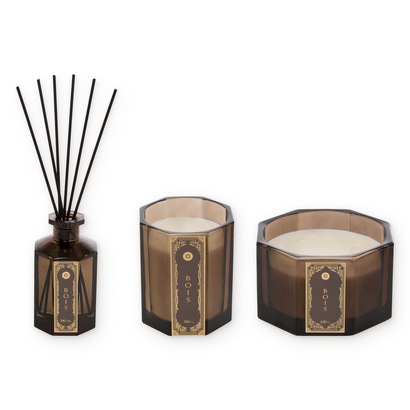 Duft-geschenkset "lucien" holz, 2 kerzen 265/430 g, 1 diffuser 180 ml