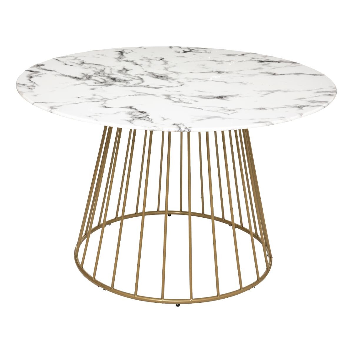 Esstisch "Rayo" Weißer Marmor-Effekt, Gold, D.120 cm Weiß
