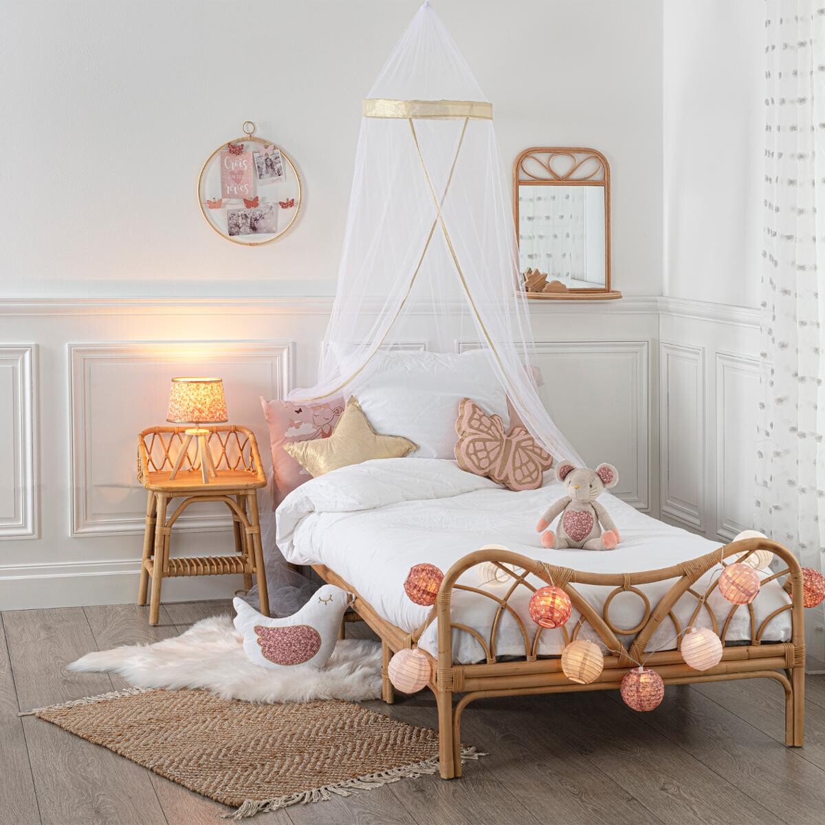 Kinderbett Rattan, 90x190 cm Beige
