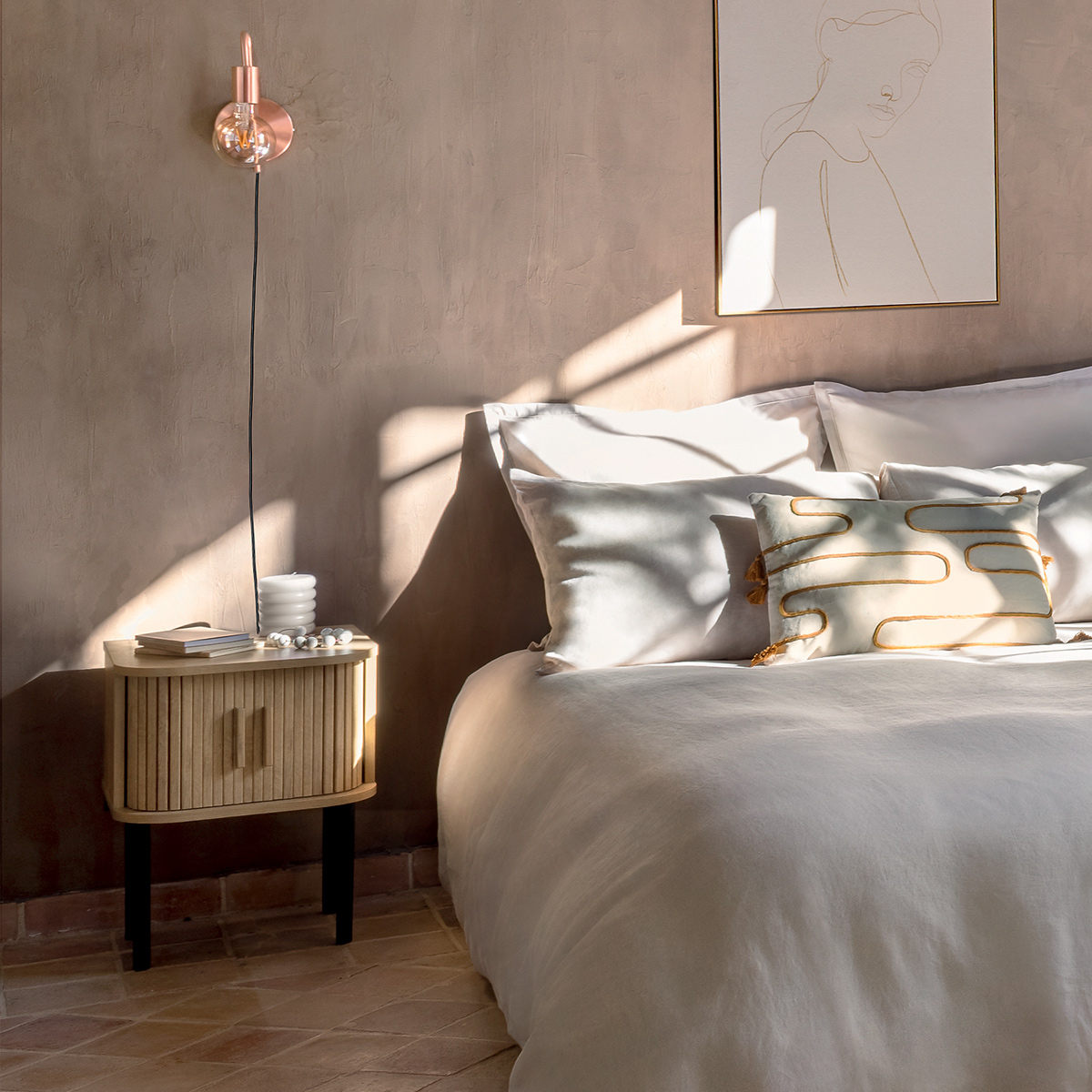 Nachttisch "Colva" Eichenoptik, H.53 cm Beige