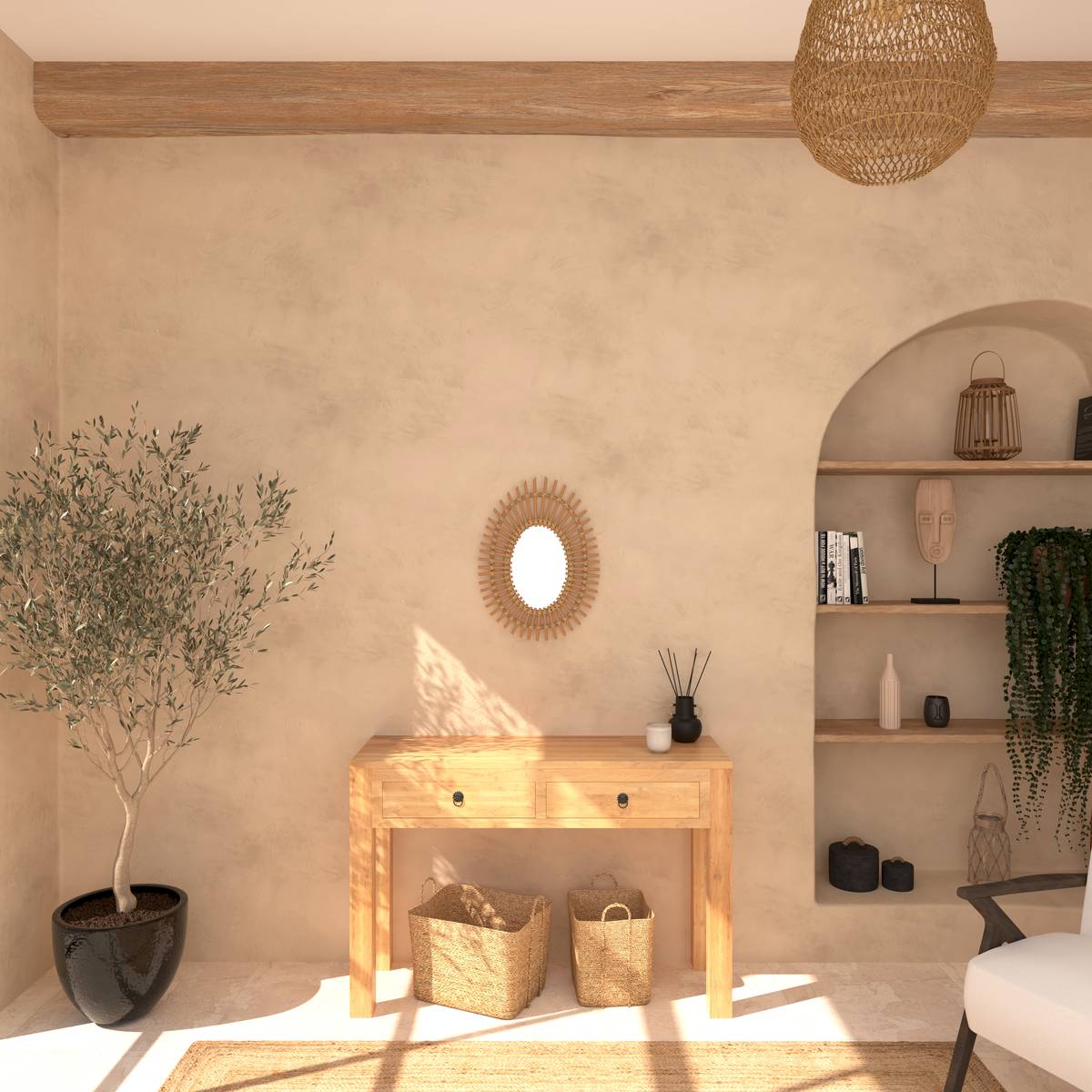 Ovaler Spiegel "Irma" Rattan, 43x58 cm Natürliches Holz
