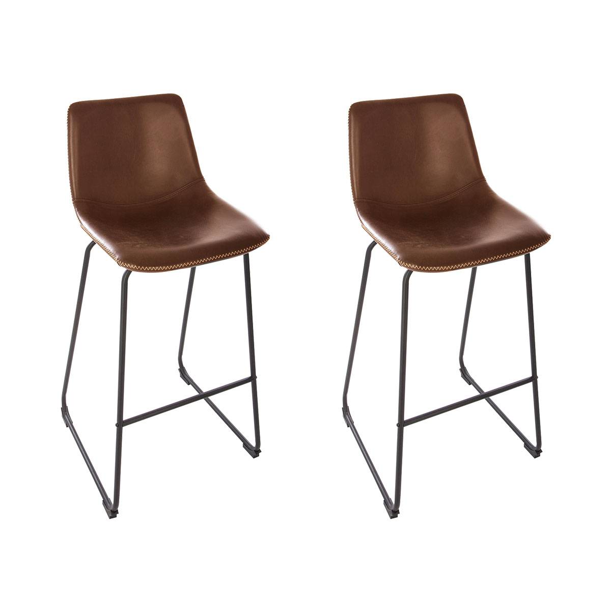 2er-Set Barhocker "Lois" Ledereffekt, Cognacbraun Braun