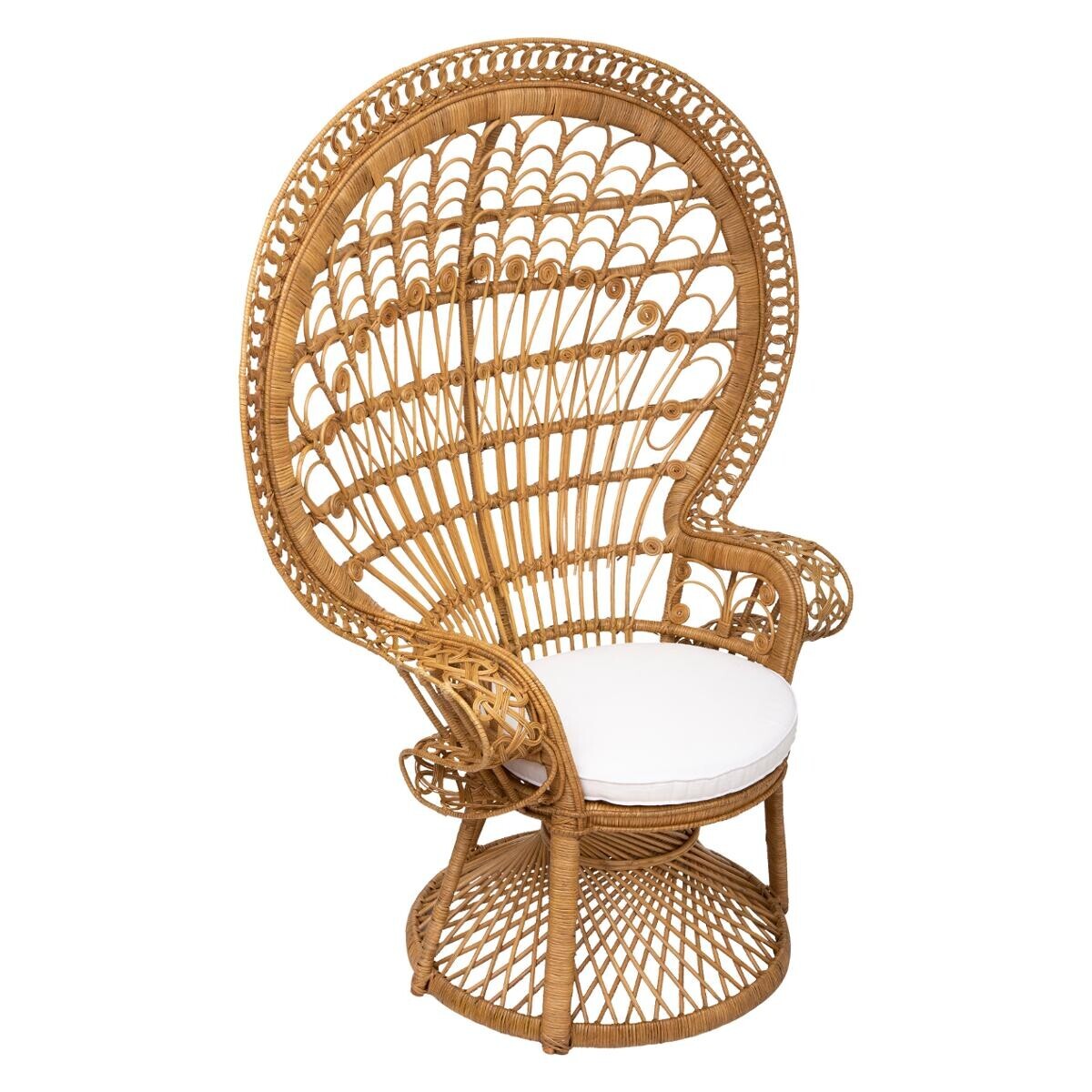 Sessel "Takta" Rattan, Weißer Stoff Natürliches Holz