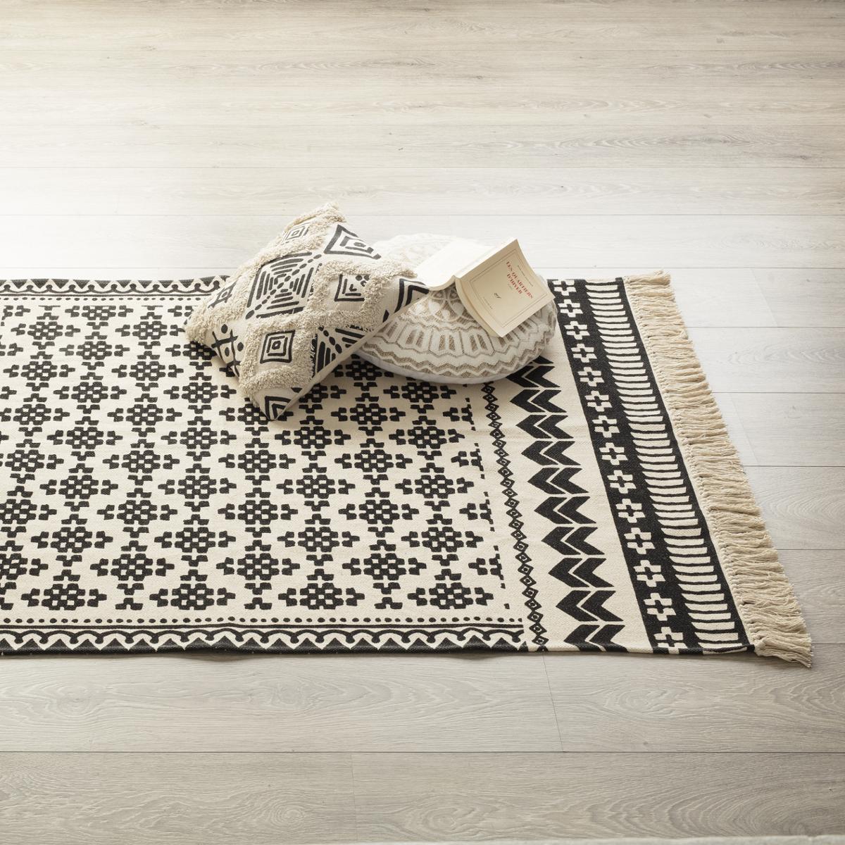 Teppich "Delhi", Baumwolle Schwarz und Weiß, 120x170 cm Schwarz und weiß