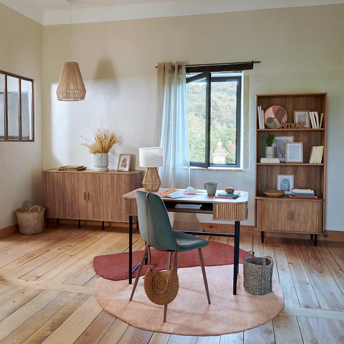 Schreibtisch 2 Türen "Colva" Eichenoptik, L.105 cm Beige
