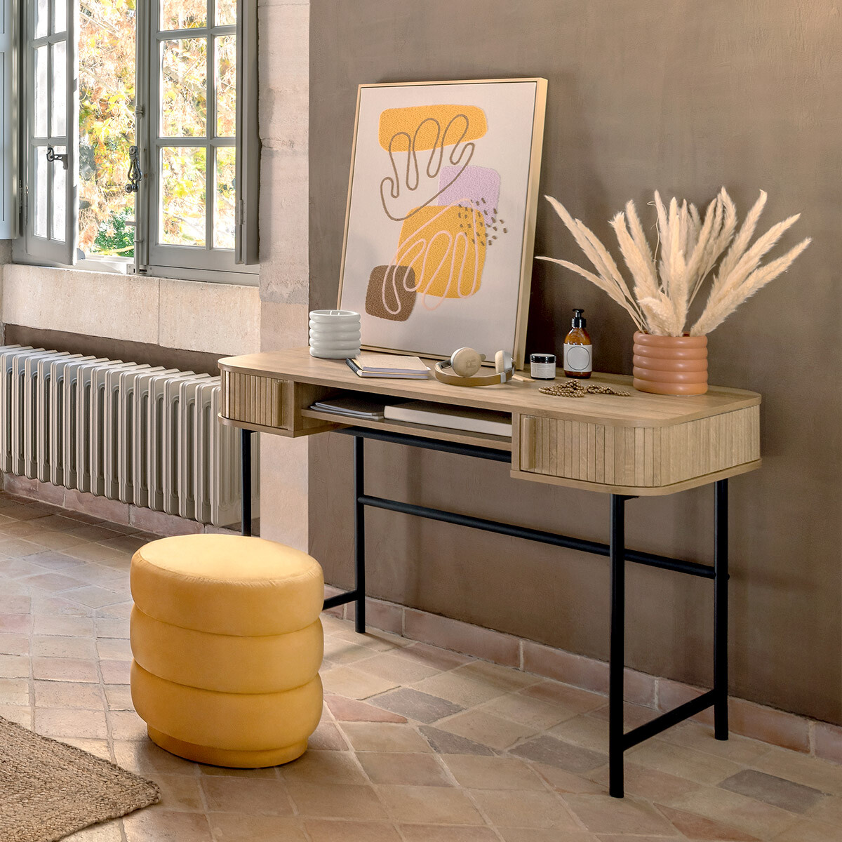 Schreibtisch 2 Türen "Colva" Eichenoptik, L.105 cm Beige