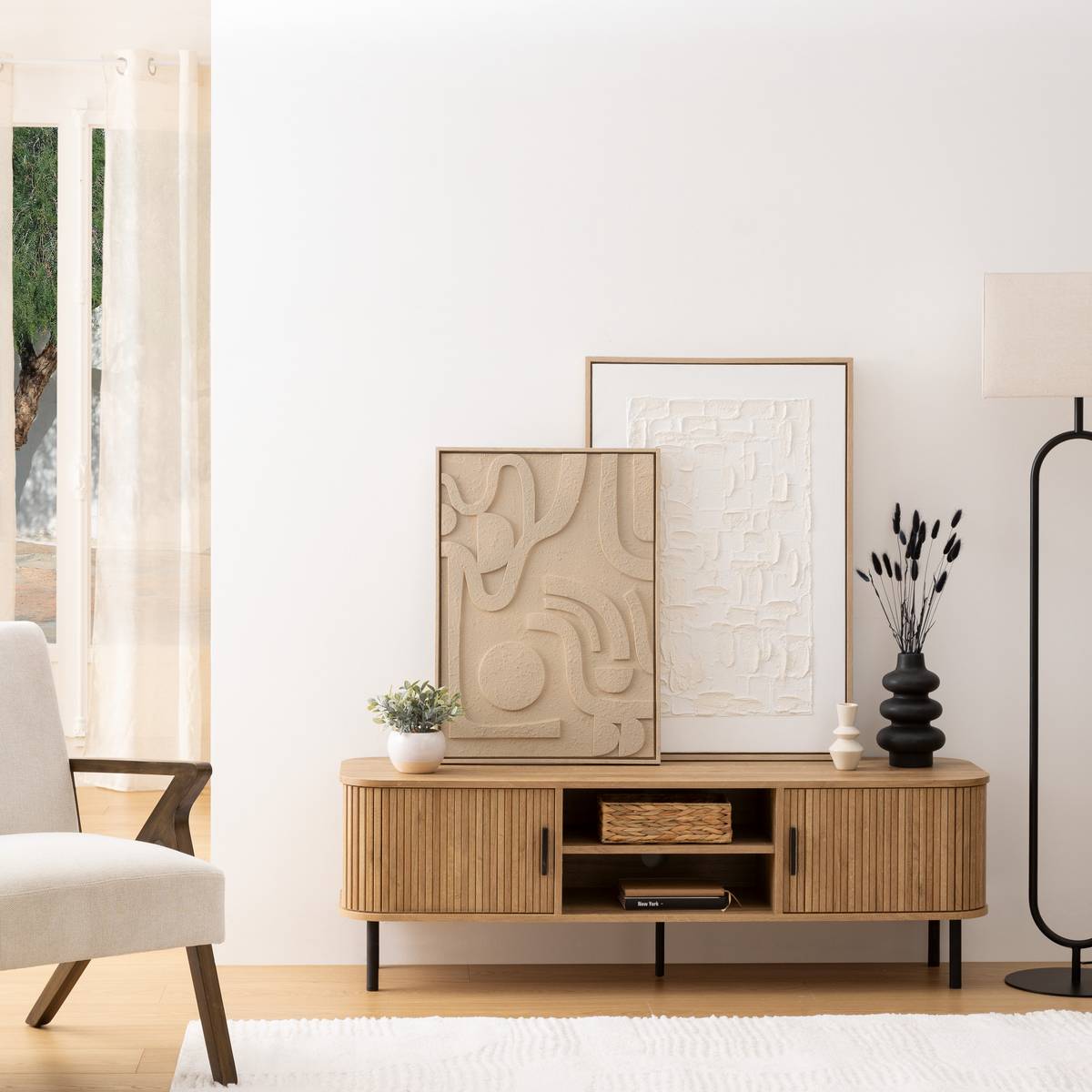 TV-Schrank 2 Türen "Colva" Eicheffekt, 40x140 cm Beige