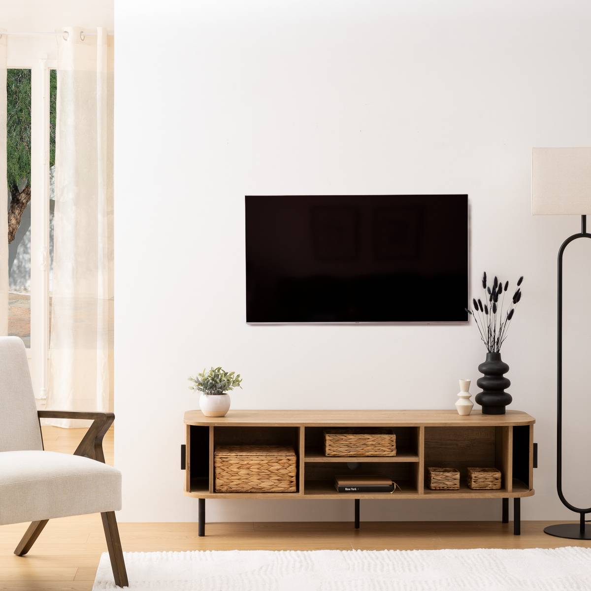 TV-Schrank 2 Türen "Colva" Eicheffekt, 40x140 cm Beige