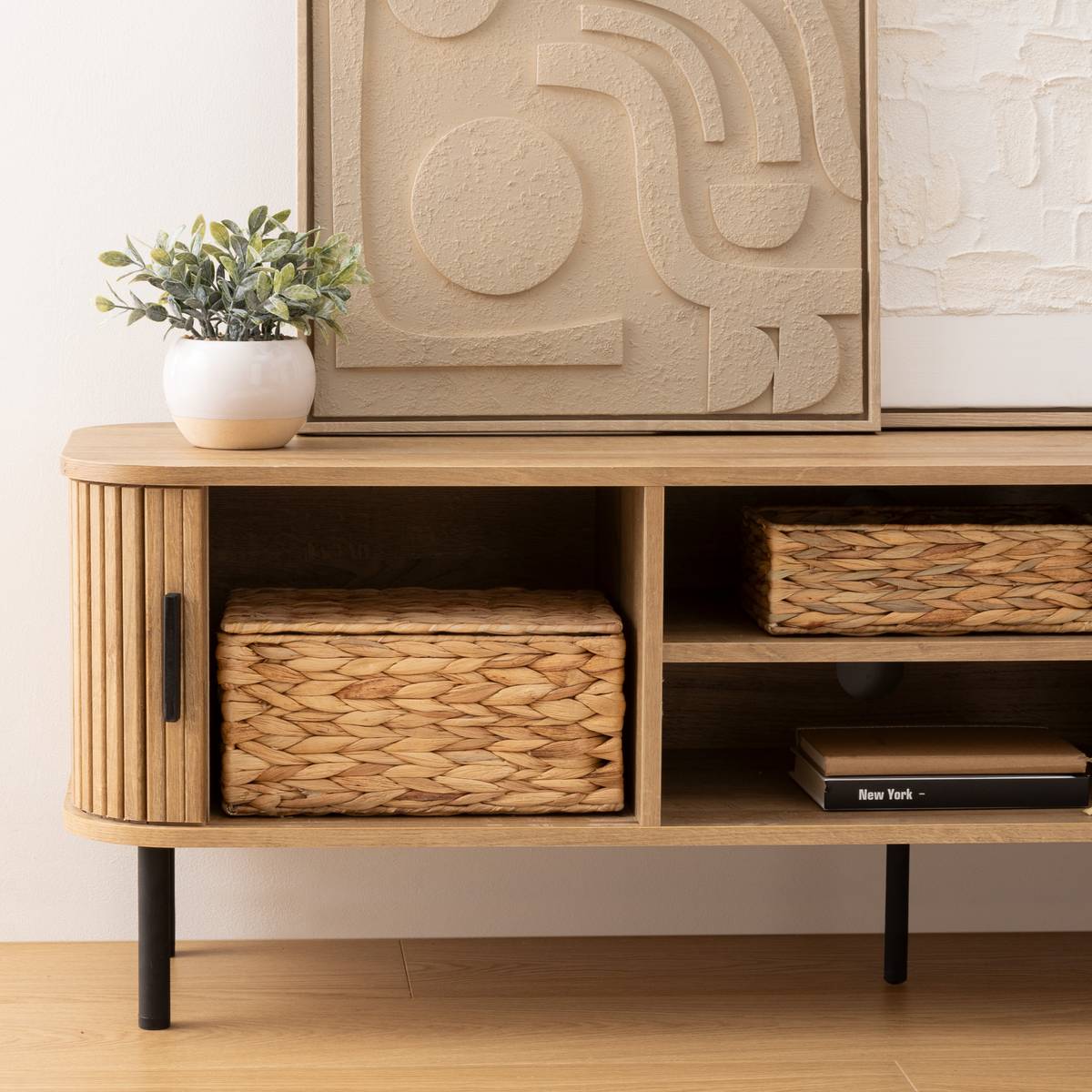 TV-Schrank 2 Türen "Colva" Eicheffekt, 40x140 cm Beige