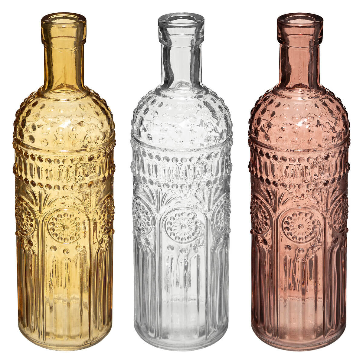 Set mit 3 Flaschen "Folk" Glas, D.6,8 cm Blau