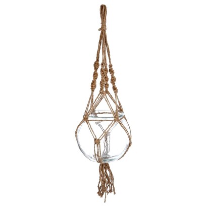 H&auml;ngender blumentopf glas und seil, h.16 cm