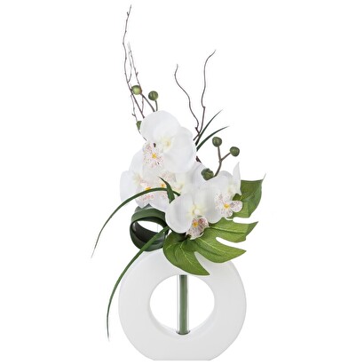 K&uuml;nstliche orchideen-vase, wei&szlig; keramikvase, h.44 cm