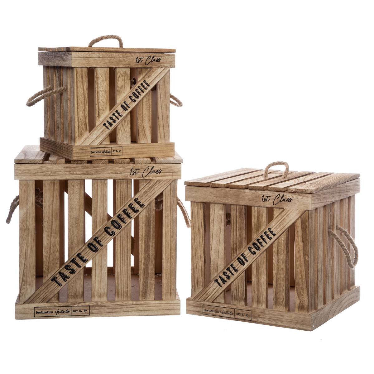 Set mit 3 Kisten "Colonial" Rattan Natürliches Holz